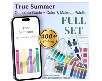 True Summer Color Guide & Palette, Cool Summer Colour Palette, Makeup colors, Nail, Metals, Seasonal Palette Digital Swatch, Color Analysis