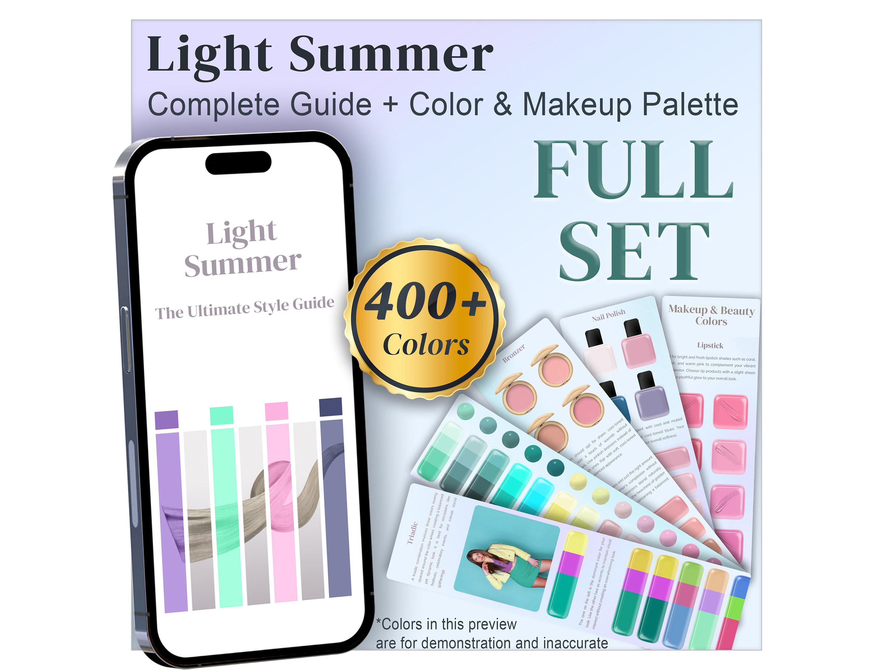Light Summer Color Guide & Palette, Light Summer Colour Palette Makeup colors, Nail, Metals, Seasonal Palette Digital Swatch, Color Analysis