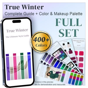 True Winter Color Guide & Palette, Kühle Winterfarbpalette, Make-up-Farben, Nägel, Metalle, Saisonale Palette Digitales Muster, Farbanalytik