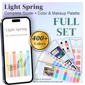 Light Spring Color Guide & Palette, Light Spring Colour Palette Makeup colors, Nail, Metals, Seasonal Palette Digital Swatch, Color Analysis