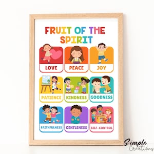 Fruit of the Spirit Poster, Homeschool Prints, Kids Bible Verse, Scripture, Christian, Sunday School, Catholic Educational Digital Download