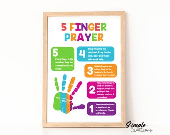 Five Finger Prayer Poster: Rainbow Christian Kids Bible Verse (Digital Download)