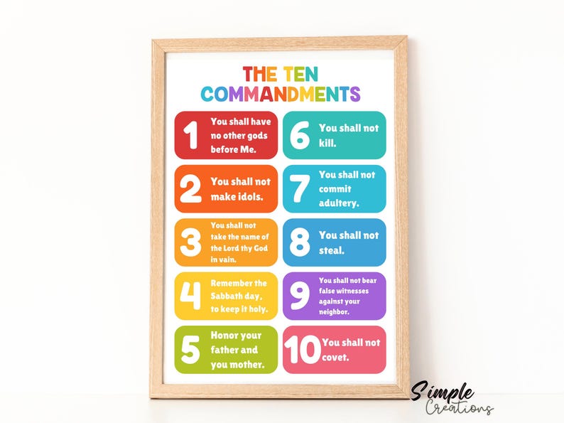 Ten Commandments Shadow Box Ten Commandments Poster: Rainbow Kids Bible Verse (digital Download) - Etsy