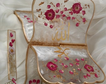 Handmade Resin Quran Holder with Gold Flakes and Bookmark