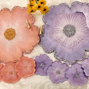 HANDMADE Large Flower Decorative Resin tray With Coasters, Wedding Gift, Vanity Tray Breakfast Tray anniversary gift  Resin Wedding Tray