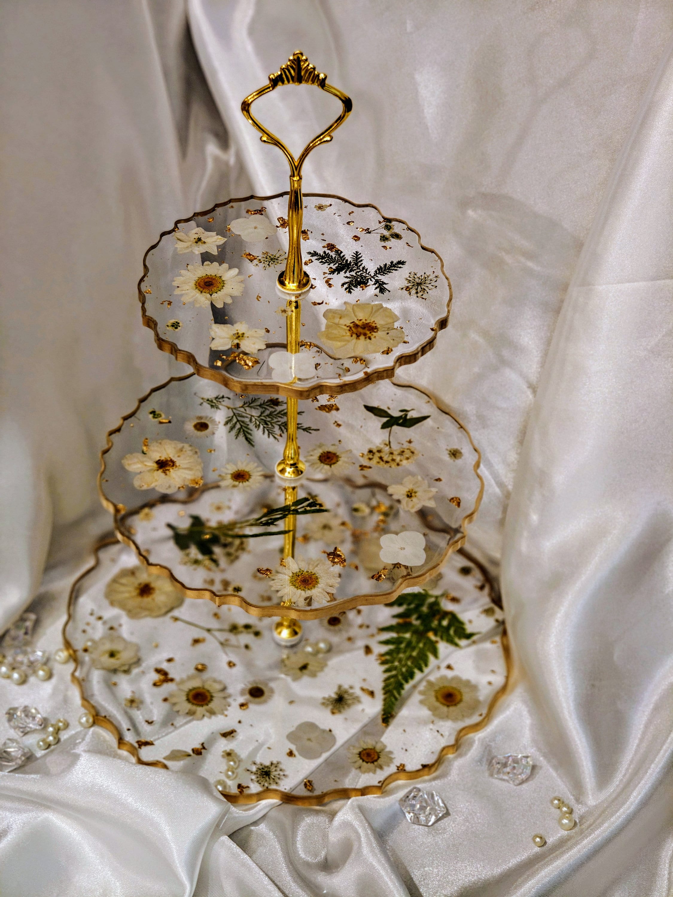 3 Tiered Resin Tray/ Cupcake Stand/ Dessert Stand/ Real Pressed