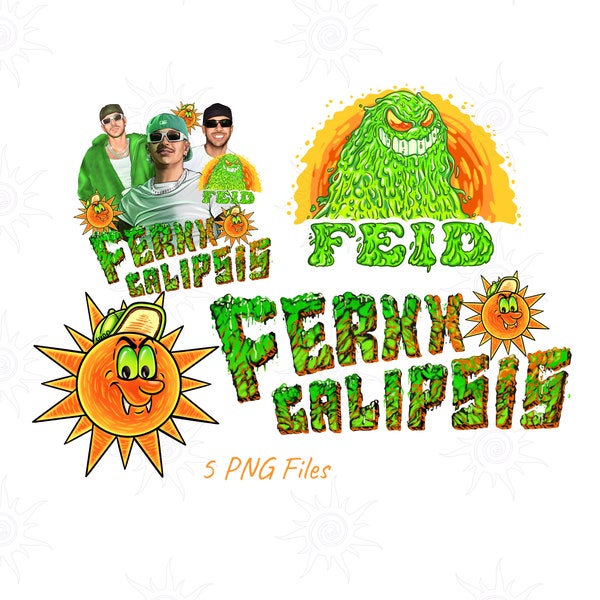 Bundle of 5 PNG FerxxoCalipsis Tour 2024, Feid El Ferxxo PNG, new EP graphic, hand drawn digital sublimation designs, Friki, Ferxxoo art