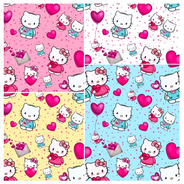 Bundle of 4 seamless pattern Sweet Kawaii Kitty couple, Cute Cat, M-lody, Kitty Valentines Day, instant download, digital file