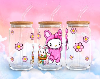 Easter Kawaii Cinna Bunny PNG 16oz glass can digital wrap, K-roppi M-lody, Easter Kawaii, Easter Bunny, Easter basket, digital file