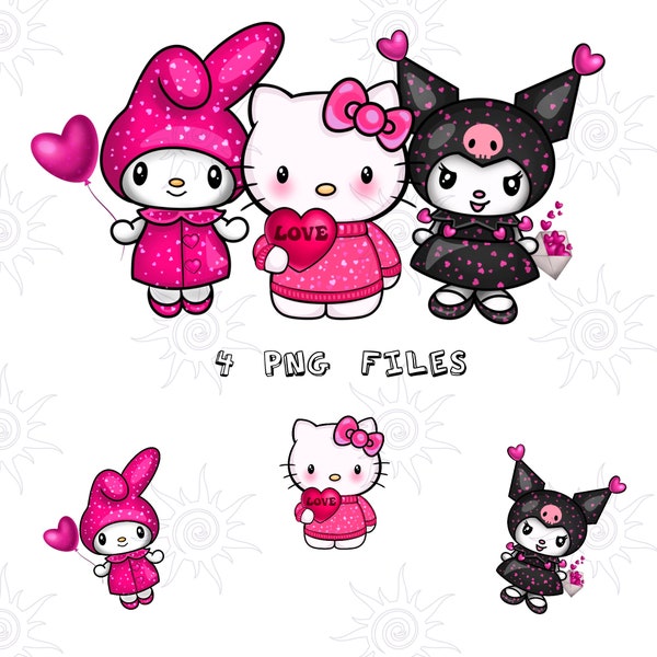 Sweet Kawaii Kitty PNG digital file Cafecito Y Chisme, Love Hearts, Sublimation Designs, cartoon characters