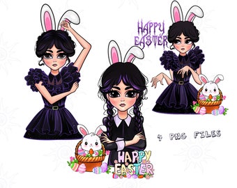 Easter Wednesday Bundle of 4 PNG, Girl Bunny Wednesday, Addams Happy Easter, Digital, Jenna Ortega png, Addams family clipart, digital file