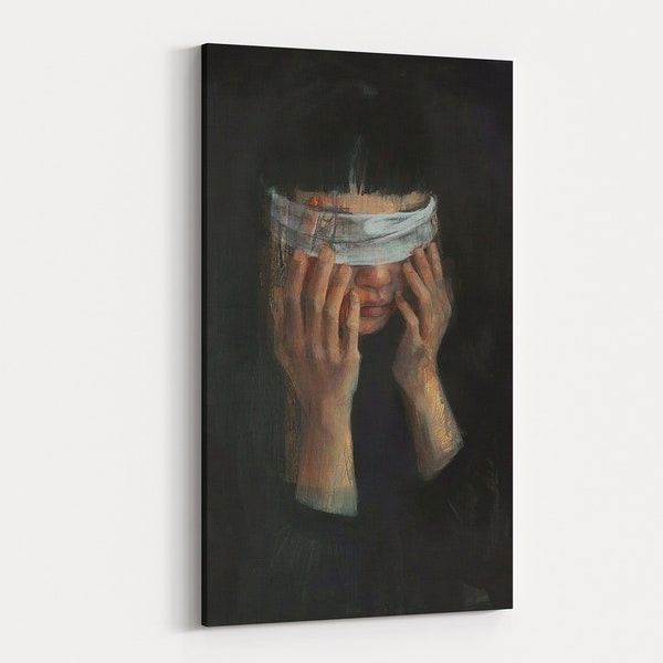 Blindfold -  Wall Art Canvas Print, Dark Academia, Gothic Occult Print, Witchcraft, Gothic Home Decor, Creepy Portrait