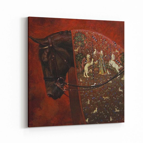 Red Horse Caparison Art - Canvas Wall Art Fantasy Art Painting Print Animal Large Canvas Art Living Room Decor Square