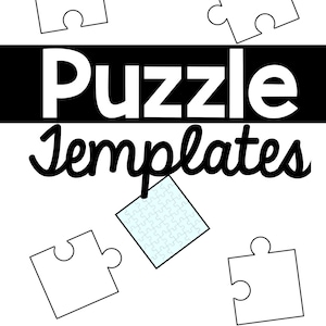 Può includere: Modelli di puzzle in bianco e nero con il testo "Puzzle Templates" in lettere bianche in grassetto su sfondo nero.