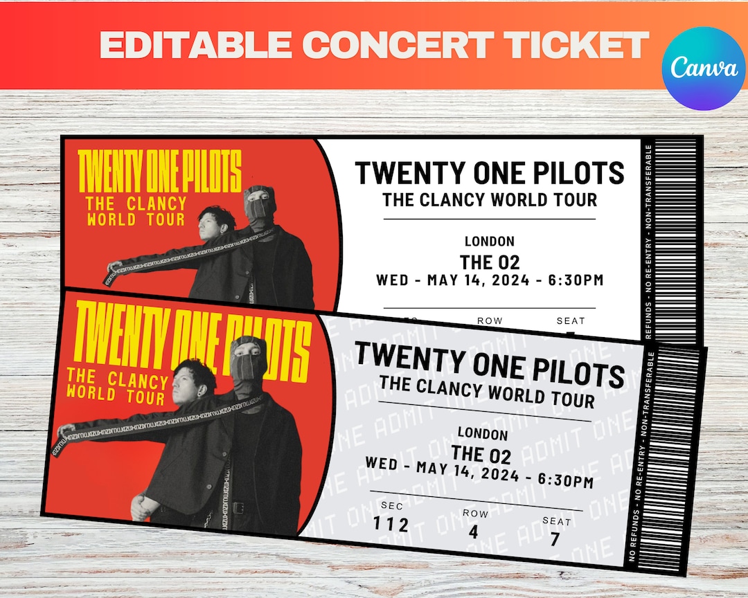 Printable Twenty One Pilots Ticket the Clancy World Tour, Personalized Music Concert Gift Reveal