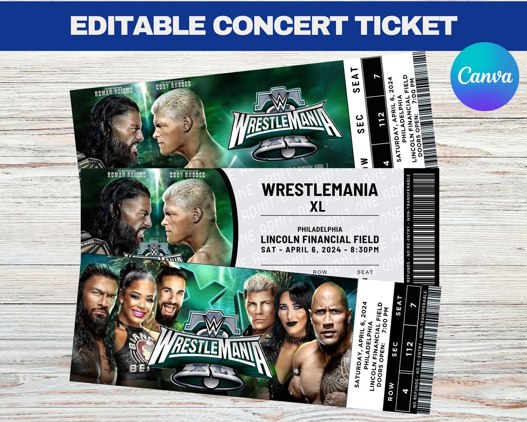 4 in 1 Printable WWE Wrestlemania XL 40 Ticket, Editable Keepsake ...