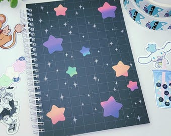 Rainbow Star Galaxy Reusable Sticker Book: A5 spiral notebook, 50 double-sided pages with magical galaxy cover design