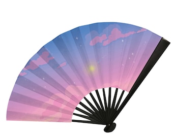 Starry Horizon Folding Fan: Satin Rave/Festival Clack Fan