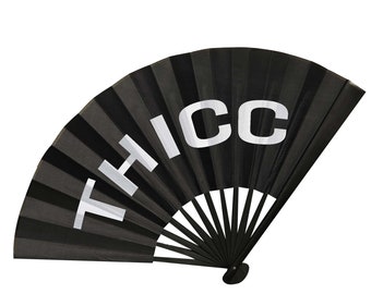 THICC Folding Fan: Black Bamboo Rave Festival Clack Fan