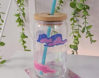 Starry Horizon Glass Cup: Animal Crossing Inspired, Bamboo Lid & Straw