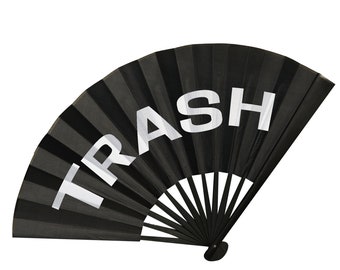 Trash Clack Fan: Black Satin Rave Festival Fan