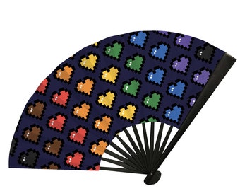 Rainbow Pixel Heart Folding Fan: Rave Festival Clack Fan