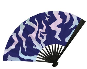 Demon Patterns Folding Fan | Clacking hand Fan | Rave fan | Kpop Demon Hunters inspired | Black Bamboo Ribs and Durable Satin
