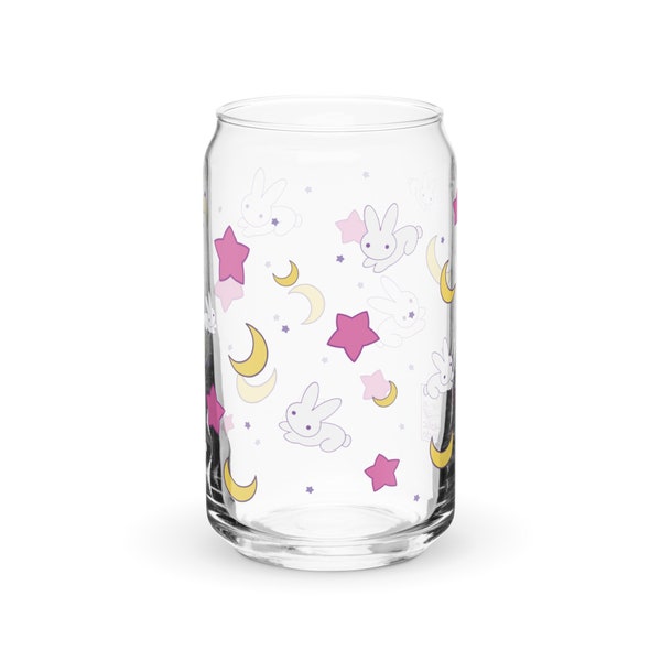 Bunny Moon Drinking Glass | Comes with bamboo lid & straw | Kawaii Sailor Moon inspired dishwasher safe | 16 oz drinking glass