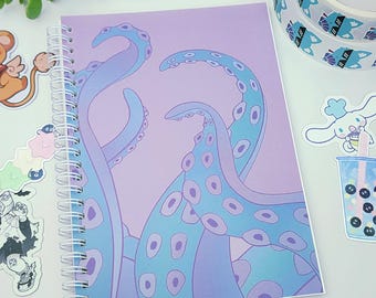 Candy Tentacle Reusable Sticker Book: A5 sprial notebook, 50 double-sided pages with kawaii and colorful cover design