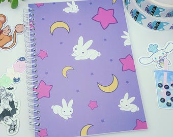 Bunny Moon Reusable Sticker Book: A5 Spiral Notebook, 50 double-sided pages with Sailor Moon inspired cover design
