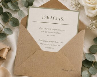 Wedding Thank You Card Canvas Template, Floral Sage Green, Monogram, Elegant Printable, Instant Download, Wedding Thank You