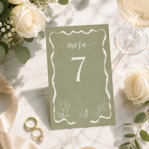Wedding Table Numbers Canva Template, Editable Printable 1-30, Sage Green Monogram, Elegant Calligraphy, Instant Download