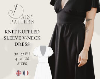 Strickkleid mit Rüschenärmeln und V-Ausschnitt - PDF-Schnittmuster