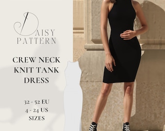 Vintage-Inspired Midi Tank Dress Sewing Pattern: Crew Neck Knit PDF for Women (EUR 32-52 / US 4-24)