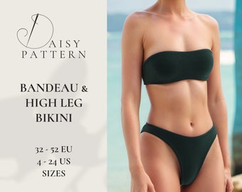 Patron de couture PDF bandeau et bikini échancré - 32-52 EUR / 4-24 US
