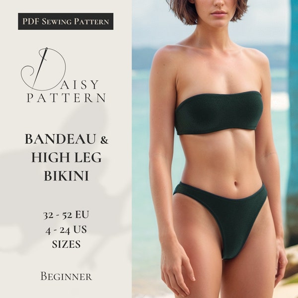 Bandeau & High Leg Bikini PDF Schnittmuster - 32-52 EUR / 4-24 US