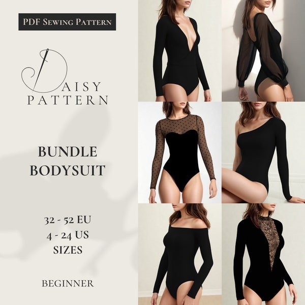 Lot de patrons de couture PDF pour body - 32-52 EUR / 4-24 US