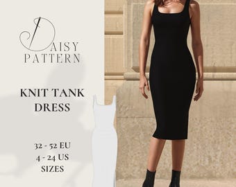 Elegant Knit Tank Midi Dress Sewing Pattern PDF - Sizes 4-24 us / 32-52 eu, Vintage-Inspired DIY