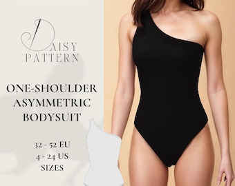 Chic Asymmetric One-Shoulder Bodysuit Sewing Pattern PDF | Size 32-52 EUR / 4-24 US | Stretch Fabric