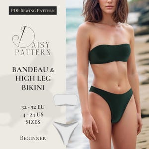 Patrón de costura DIY para bikini bandeau y de pierna alta (PDF) - Traje de baño retro atrevido (tallas 32-52 UE / 4-24 EE. UU.)