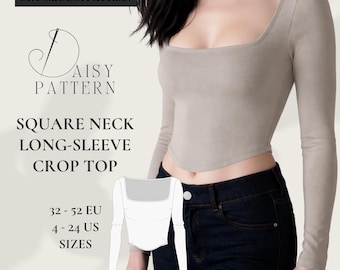 Square Neck Long-Sleeve Crop Top PDF Sewing Pattern