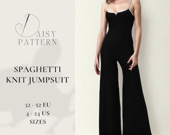 Vintage-Inspired Knit Jumpsuit Sewing Pattern PDF - Spaghetti Strap, EU 32-52 / US 4-24