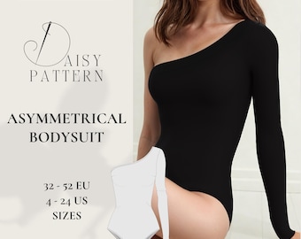 Asymmetrical Bodysuit Sewing Pattern PDF - Women's Stretch Fitted Design (EUR 32-52 / US 4-24)