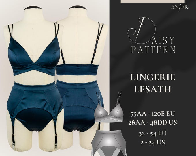 Featured listing image: Lesath Lingerie PDF Sewing Pattern Masterclass: Bralette, Corset & High-Waist Panty 75 AA-120 E + 32-54 eu / 28 AA-48 Dd + 2-24 us