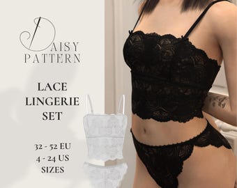 Lace Lingerie Set PDF Sewing Pattern: Camisole & Brief Panty for Sizes EU32(4)-US52(24)