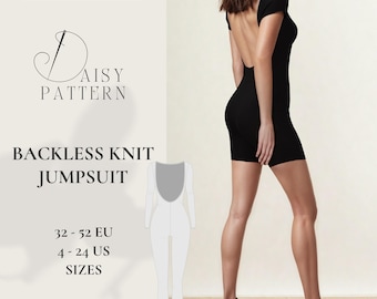 Vintage-Inspired Backless Knit Jumpsuit Sewing Pattern PDF - Wide Leg Halter Design for Sizes 4-24 US / 32-52 EU