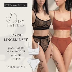 Boyish Lingerie Set PDF Sewing Pattern: Bralette & High-Waist Panty
