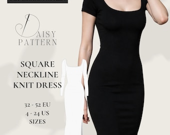Square Neckline Knit Dress PDF Sewing Pattern