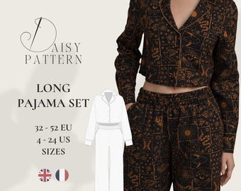 Completo pigiama lungo | Cartamodello PDF: camicia e pantaloni | Taglie 4-24 US / 32-52 EU