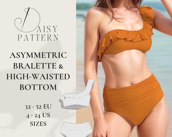 Asymmetric Swimsuit Sewing Pattern: DIY Bikini & Bra PDF (eu 32-52 / us 4-24)